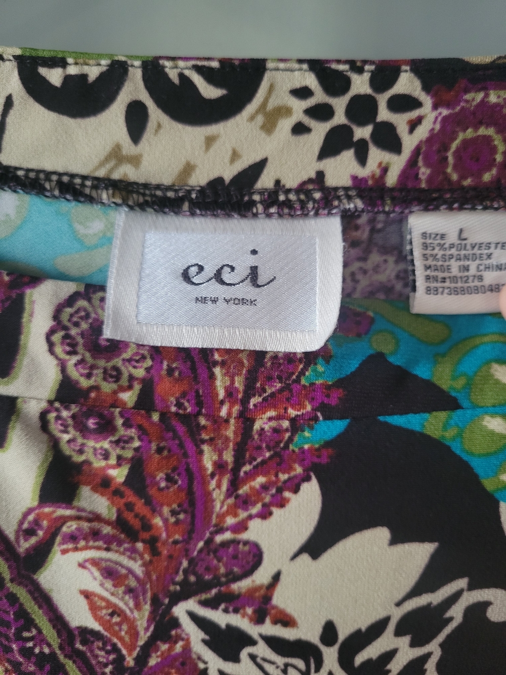 ECI New York Paisley Floral Multicolor Print Pullover Dress Stretch Women's L - Picture 7 of 14